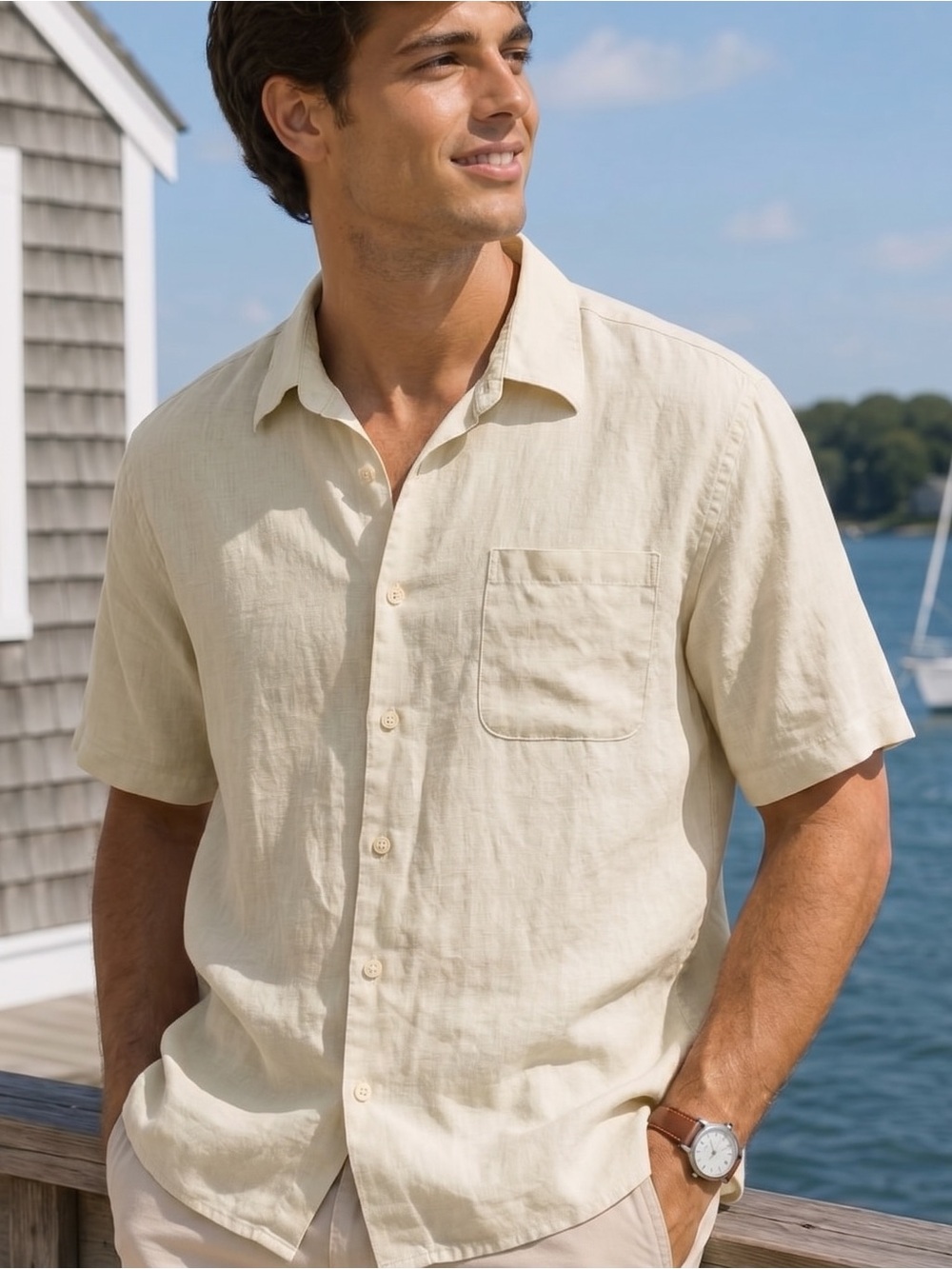 NATURAL BLUE by VISITOR Men's 100% Linen  Shirt